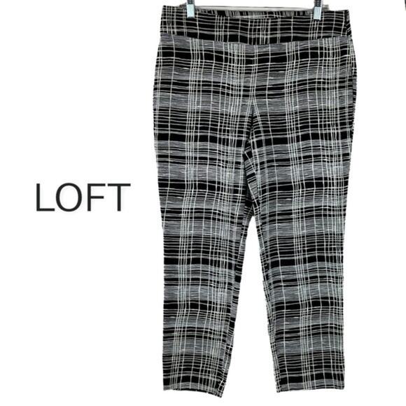 Loft Black & White Print Mid‎ Rise Office Career Ankle Pants NWOT Size 8 - Picture 1 of 9